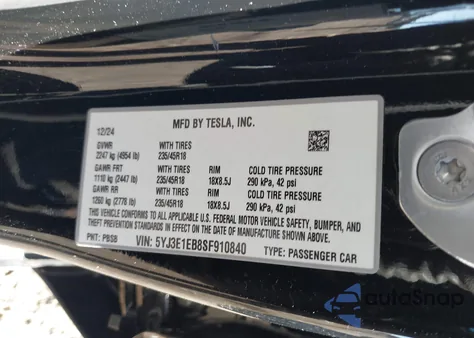 2025 Tesla Model 3 Long Range All-Wheel Drive from USA, damaged, VIN 5YJ3E1EB8SF910840